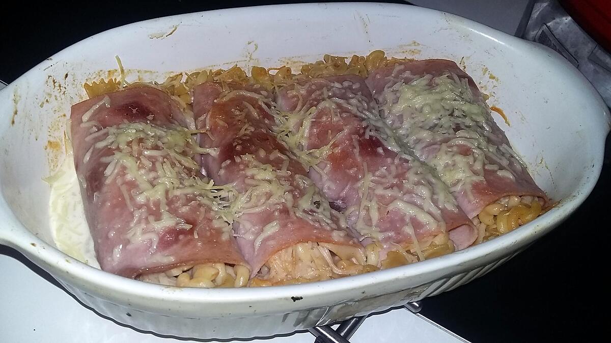 recette Roulé de pâte au jambon a la crème et aux champignons