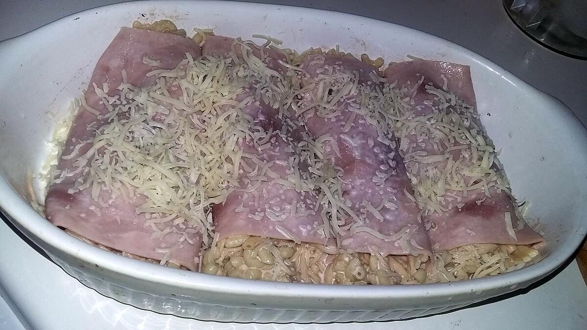 recette Roulé de pâte au jambon a la crème et aux champignons