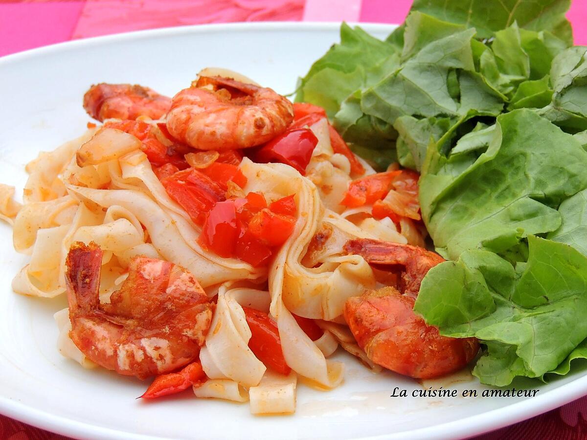 recette Crevettes flambées au Pastis et tagliatelles de riz