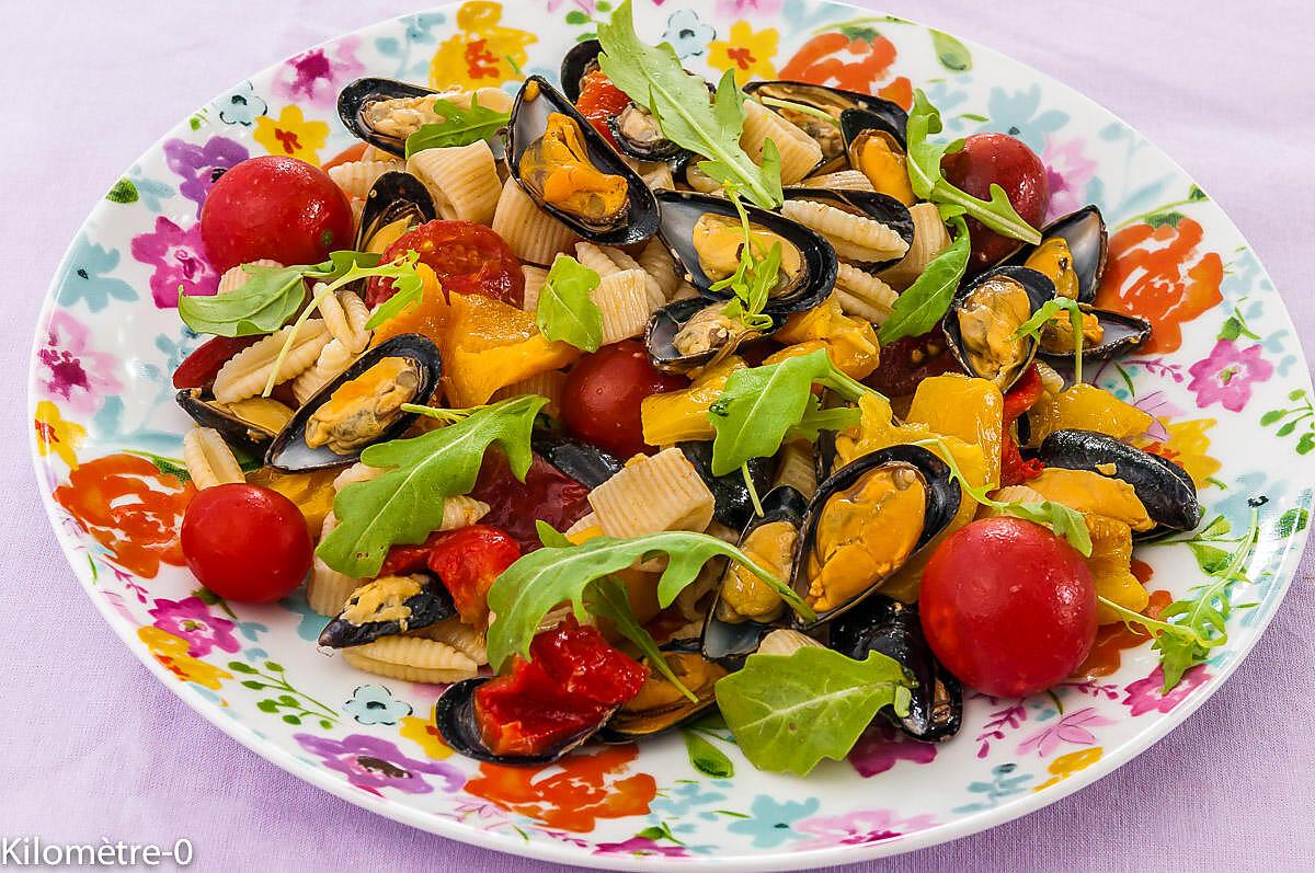 recette Salade de pâtes aux poivrons et aux moules