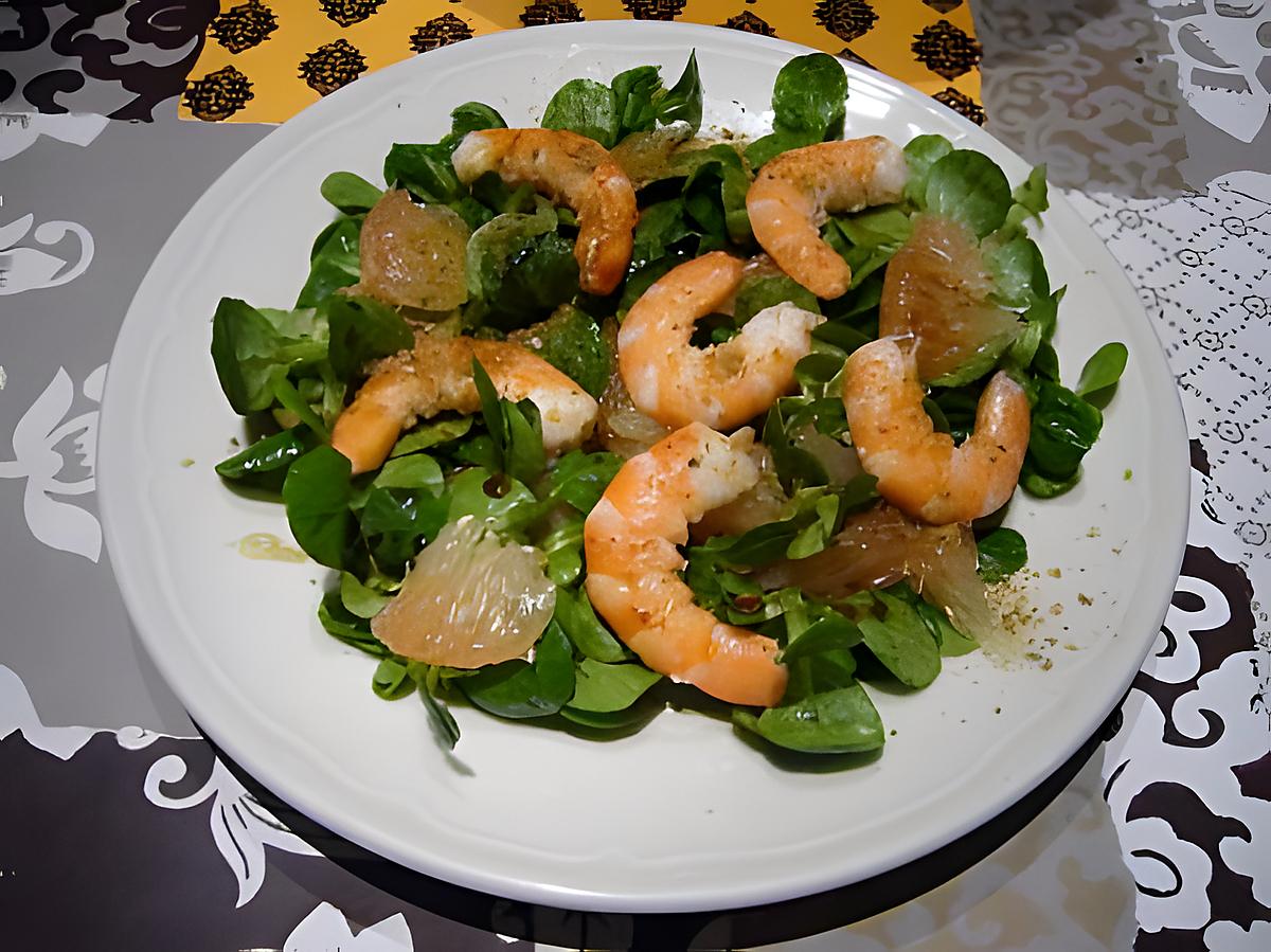 recette Salade de mâche : crevette et pamplemouse