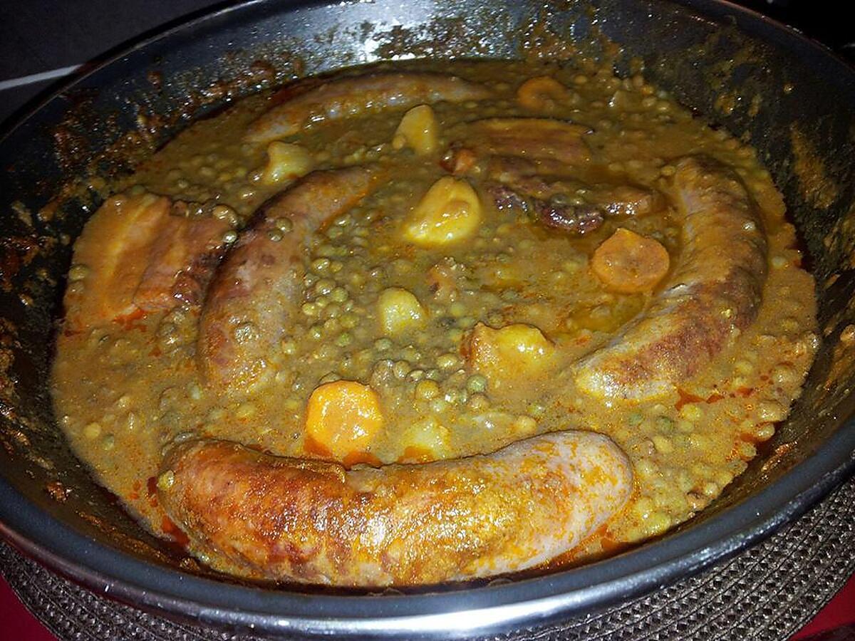 recette Ragoût de lentilles au saucisses de toulouse et lard