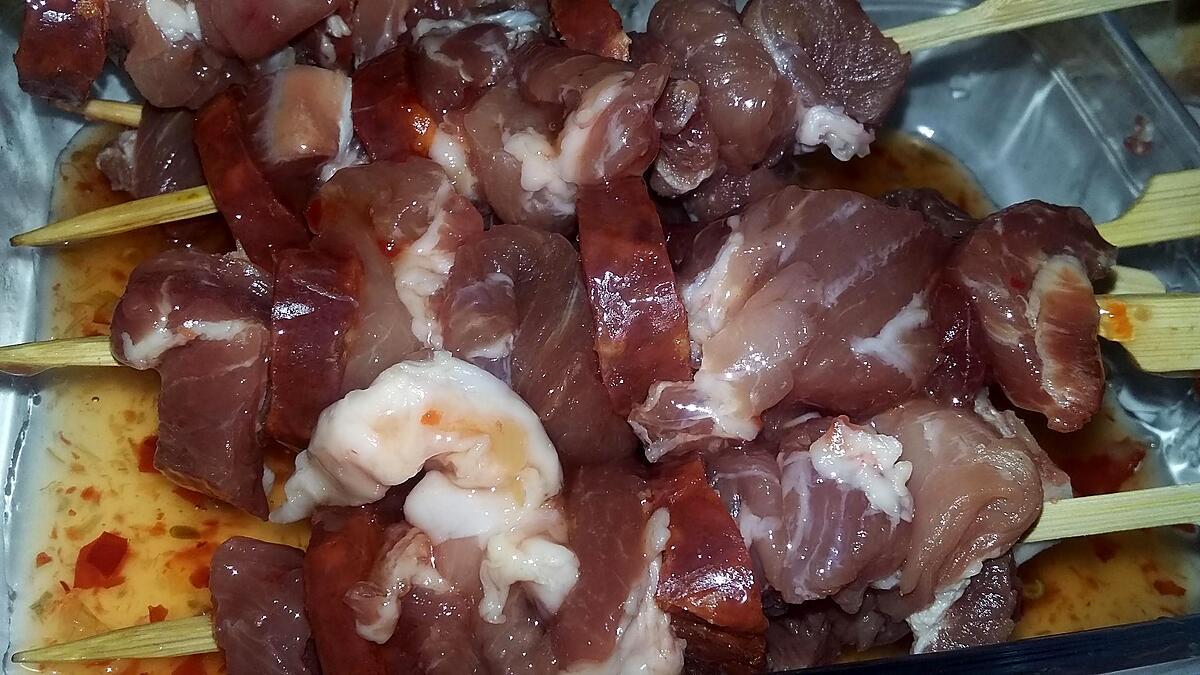 recette Brochettes d'échine de porc et chorizo sweet chili