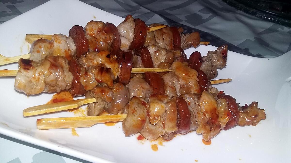 recette Brochettes d'échine de porc et chorizo sweet chili