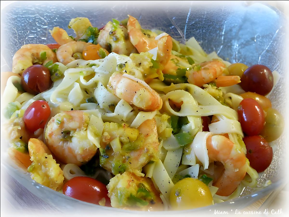 recette Tagliatelles aux crevettes sauce figues de Barbarie