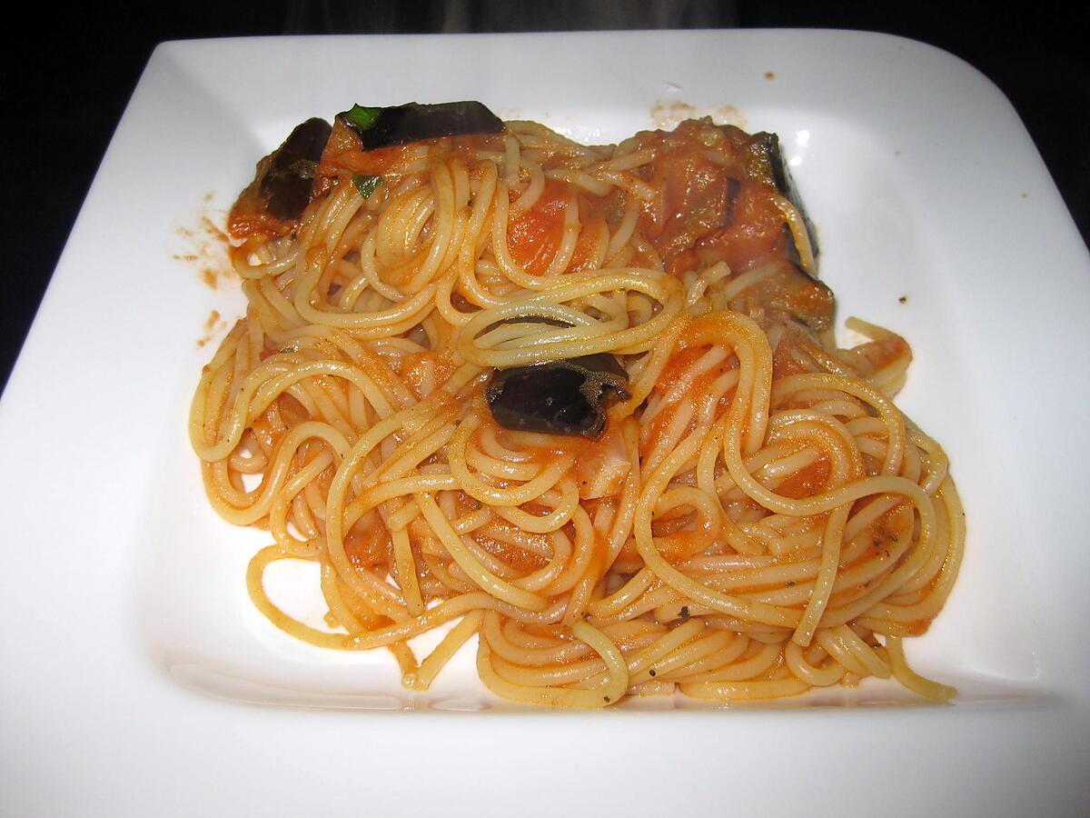 recette Pasta à la sauce tomate  et aux aubergines