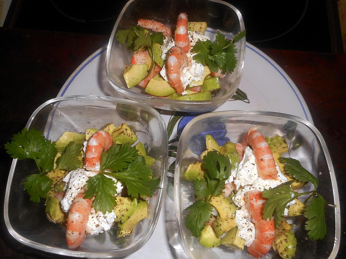 recette Verrines d avocat,crevettes, chevre frais