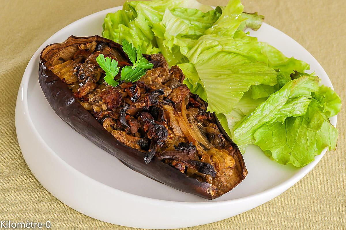 recette Aubergines farcies aux champignons