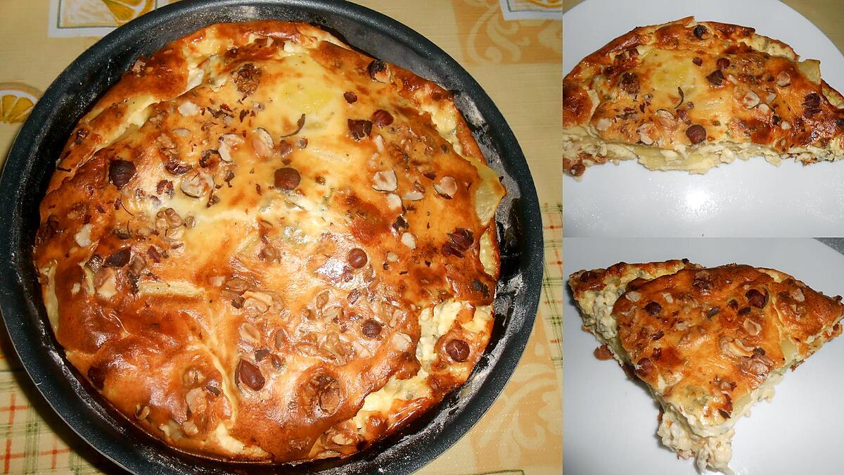 recette QUICHE SANS PATE AUX POMMES DE TERRE ET BLEU NOIX ET NOISETTES