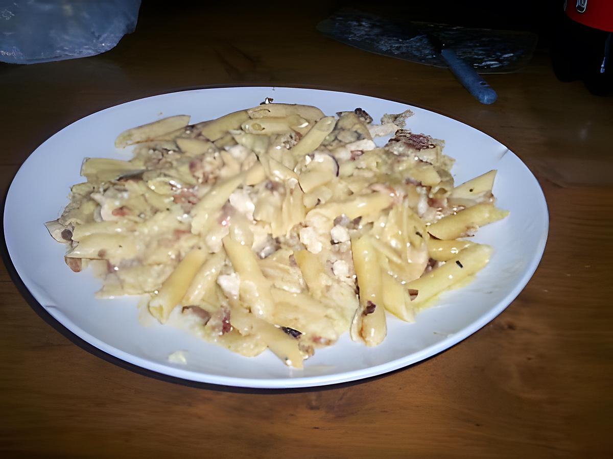 recette penne aux lardons  poulet et creme fraiche ,