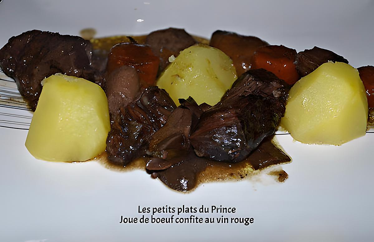 recette JOUE DE BOEUF CONFITE AU VIN ROUGE ET CEPES