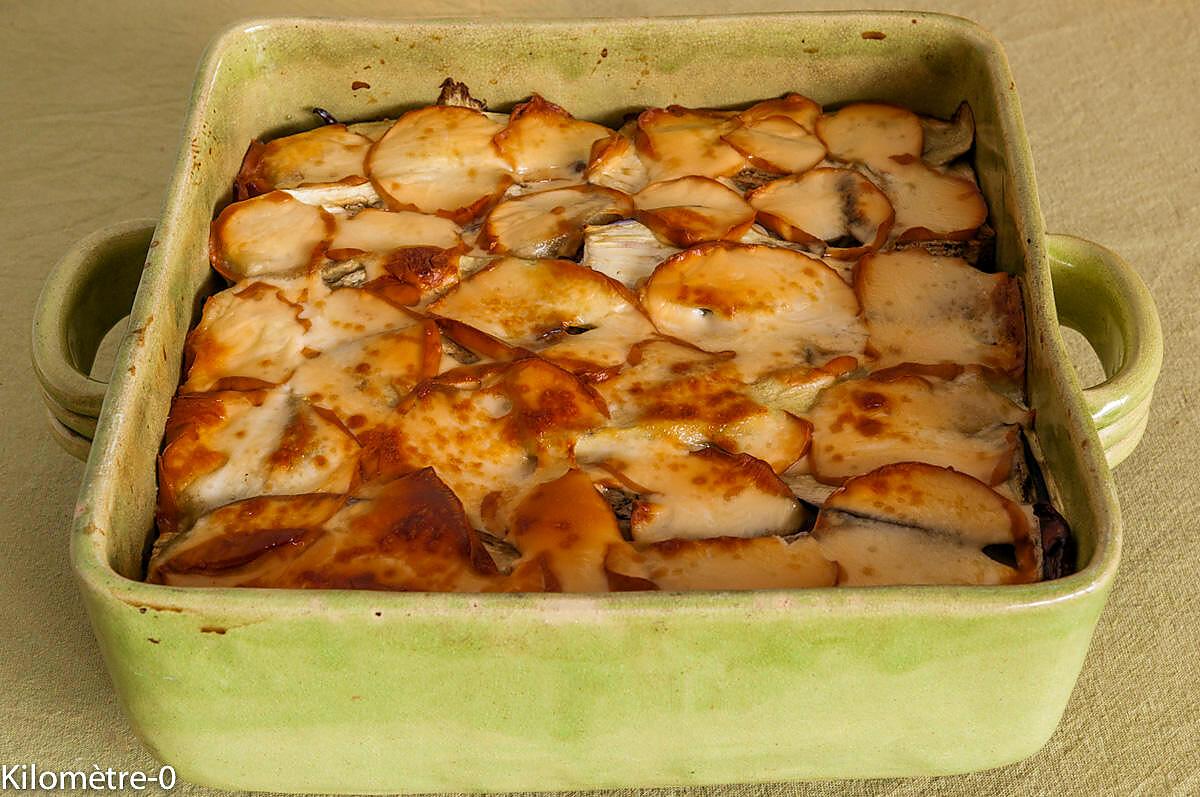 recette Gratin d'aubergines aux girolles et jambon