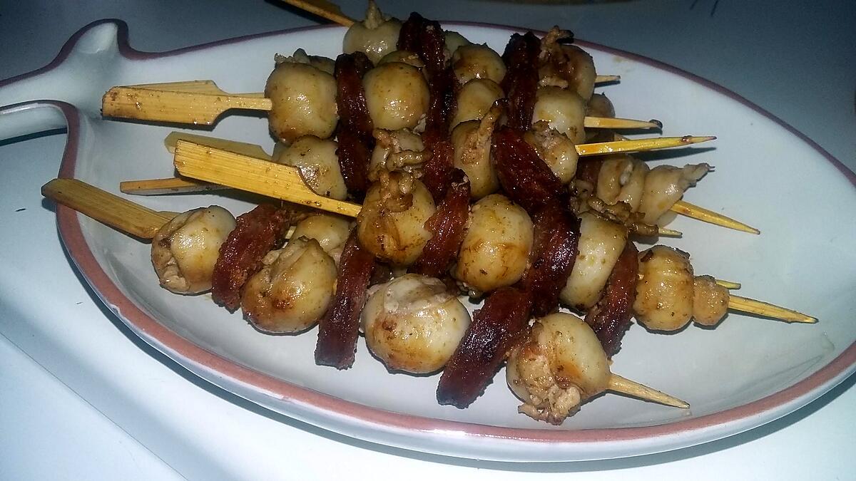 recette Brochettes de supions farcis, au chorizo