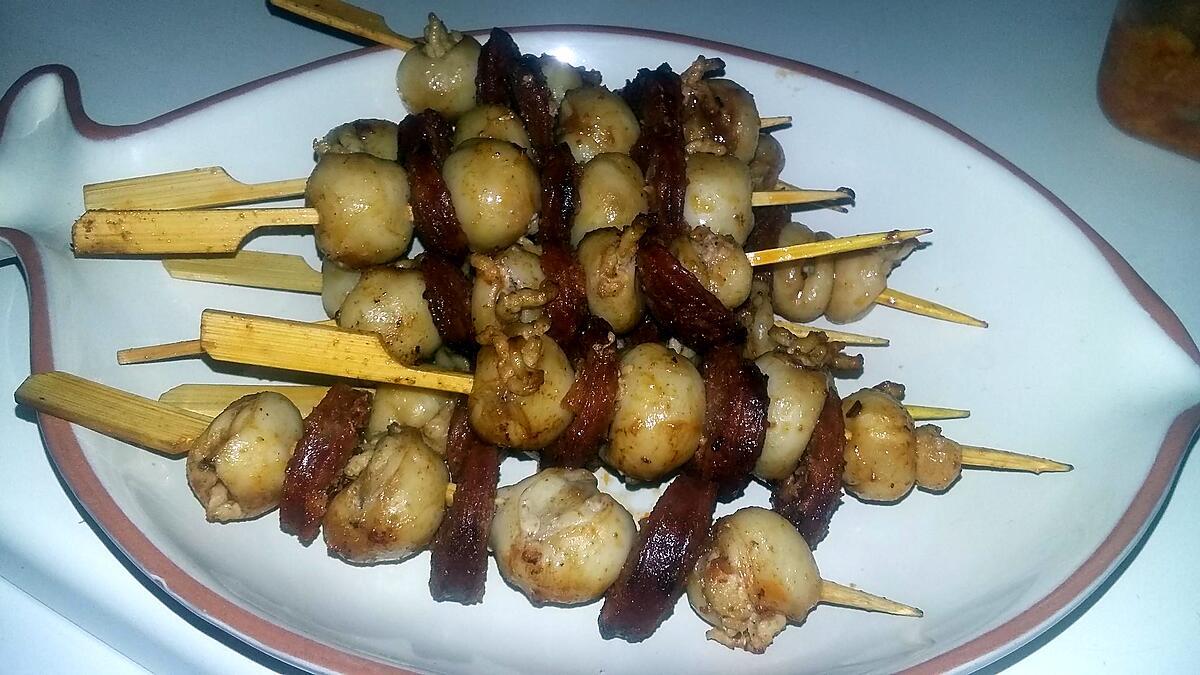 recette Brochettes de supions farcis, au chorizo