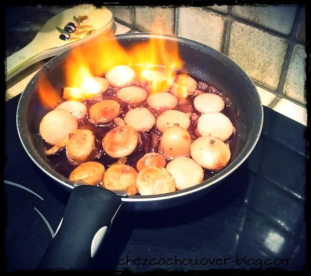 recette Boudins blancs aux échalotes flambés au porto