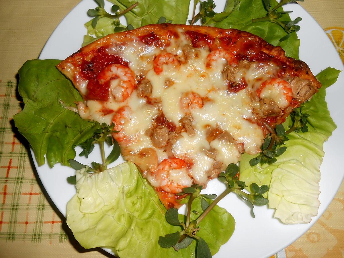 recette PIZZA CREVETTES ET THON