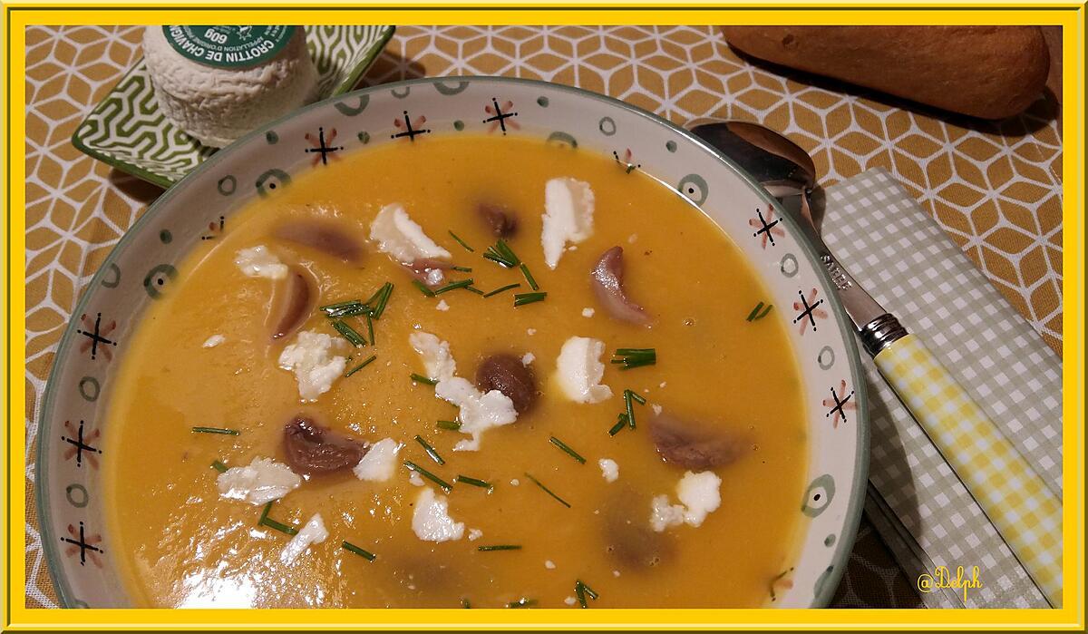 recette Velouté de courge Butternut accompagné de châtaignes et Chavignol