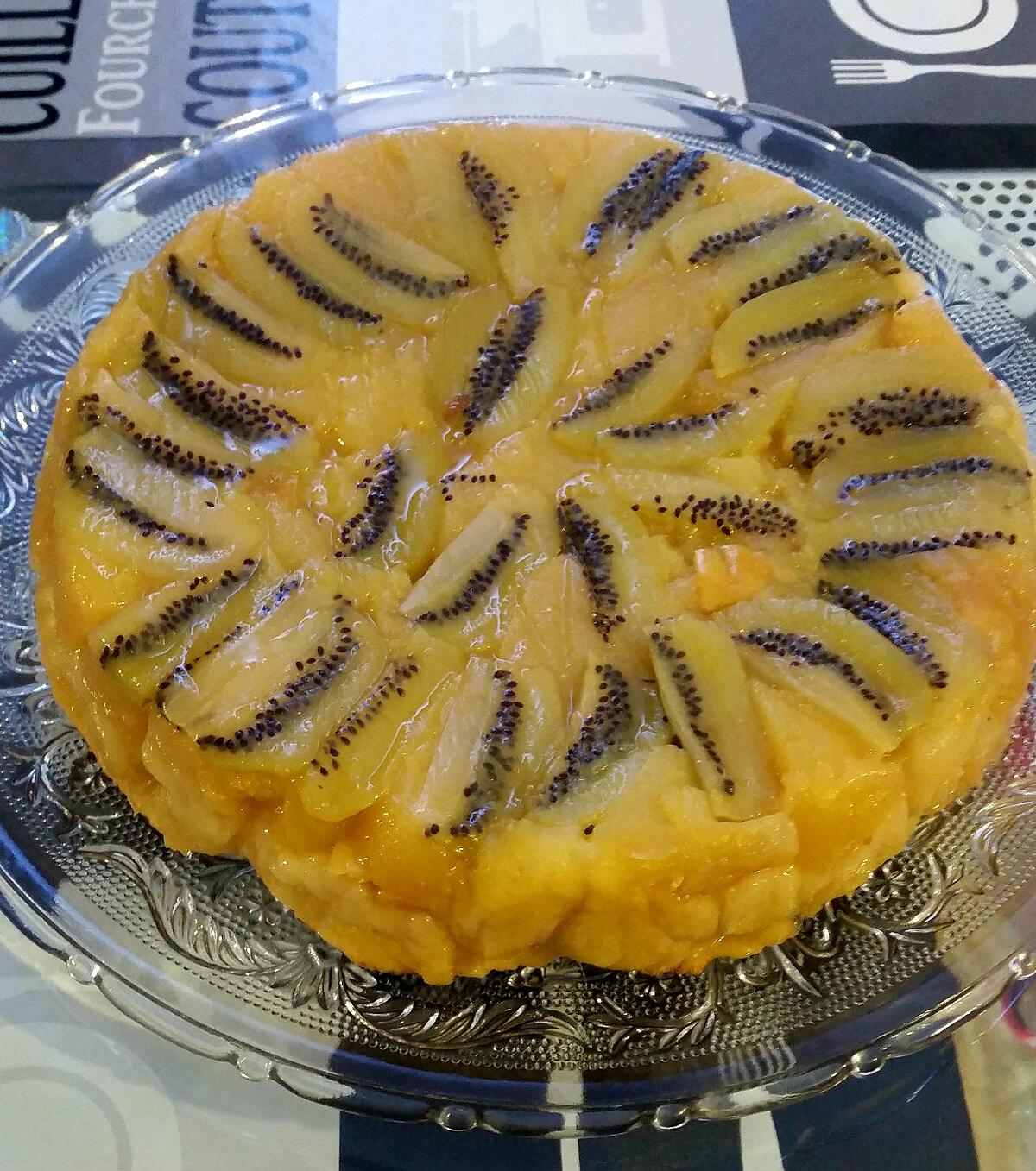 recette Tatin de pommes, kiwis, écorces orange et mandarine confite façon Lauranou