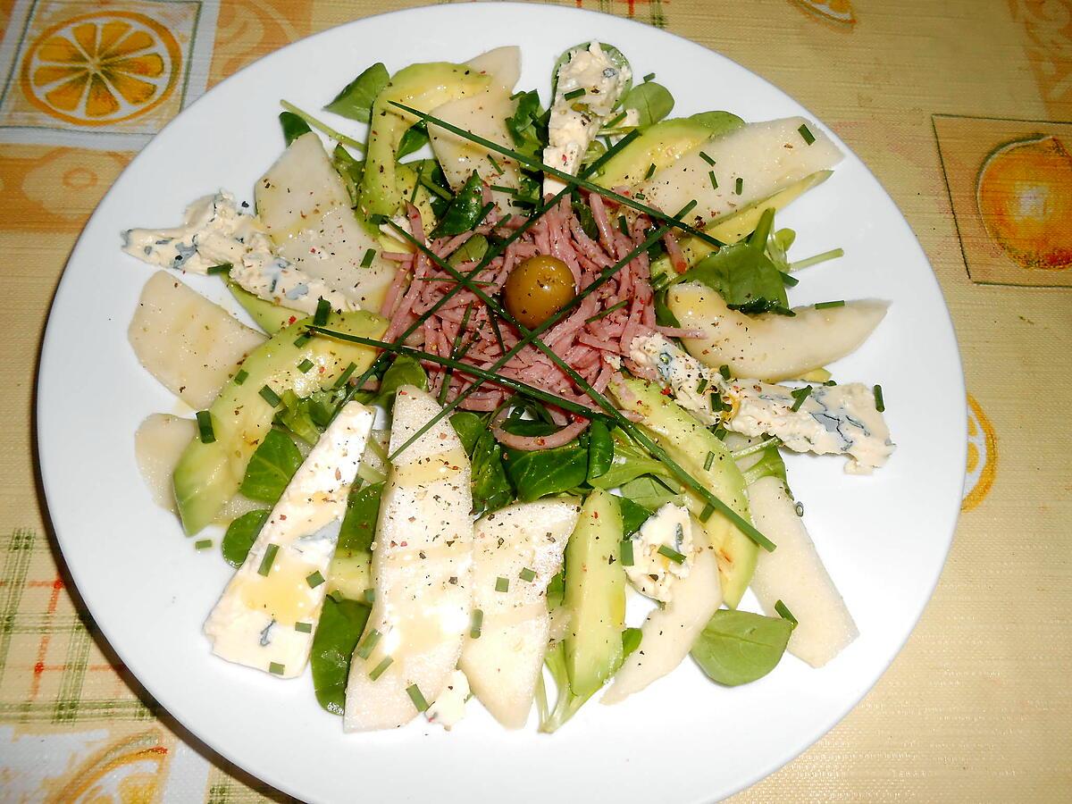 recette SALADE D'AVOCAT POIRE ET ROQUEFORT