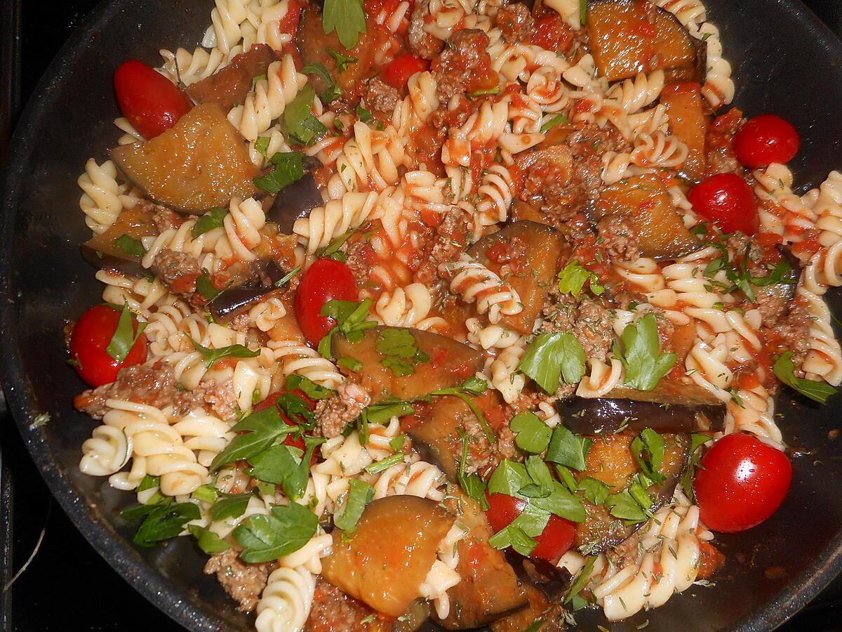 recette Fusilli viande hachée et aubergine