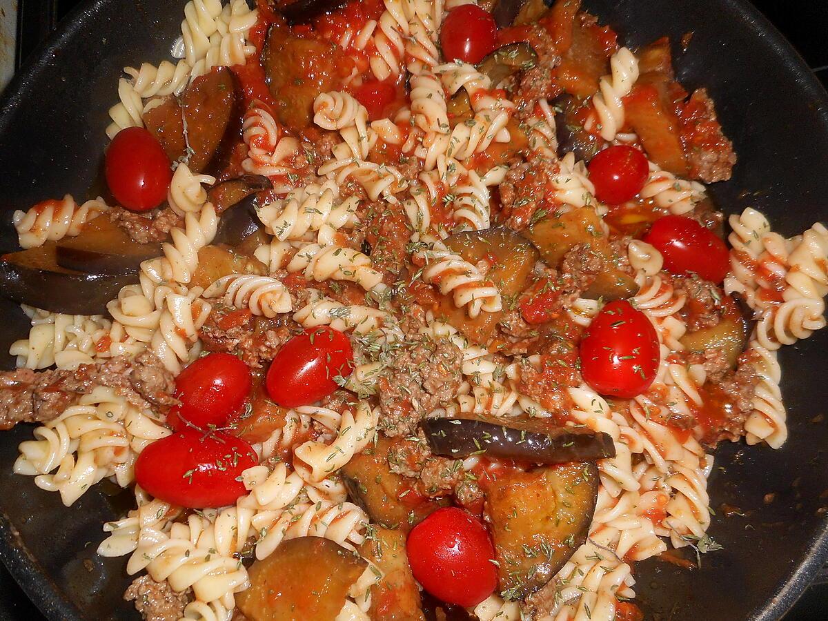 recette Fusilli viande hachée et aubergine