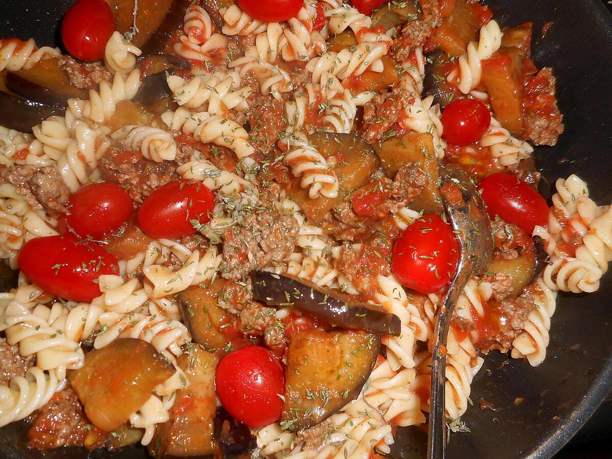 recette Fusilli viande hachée et aubergine