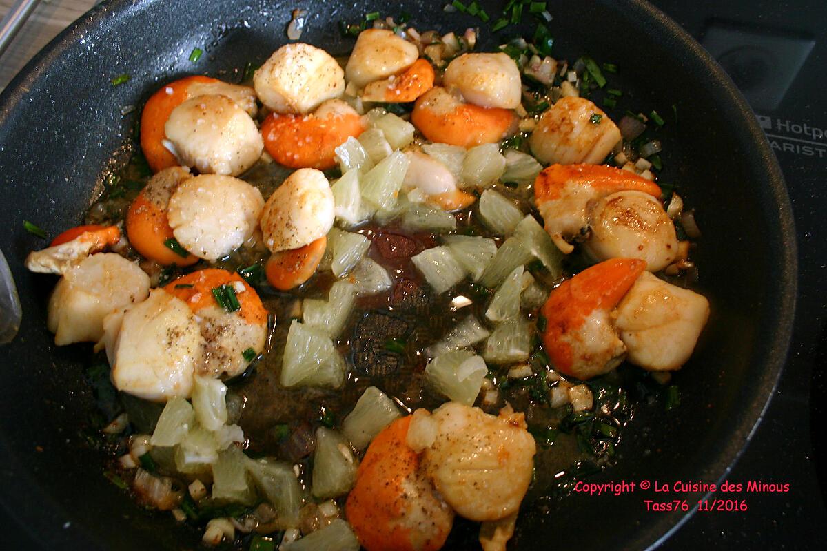 recette St. Jacques à la Fondue de Poireaux et suprêmes de Citron