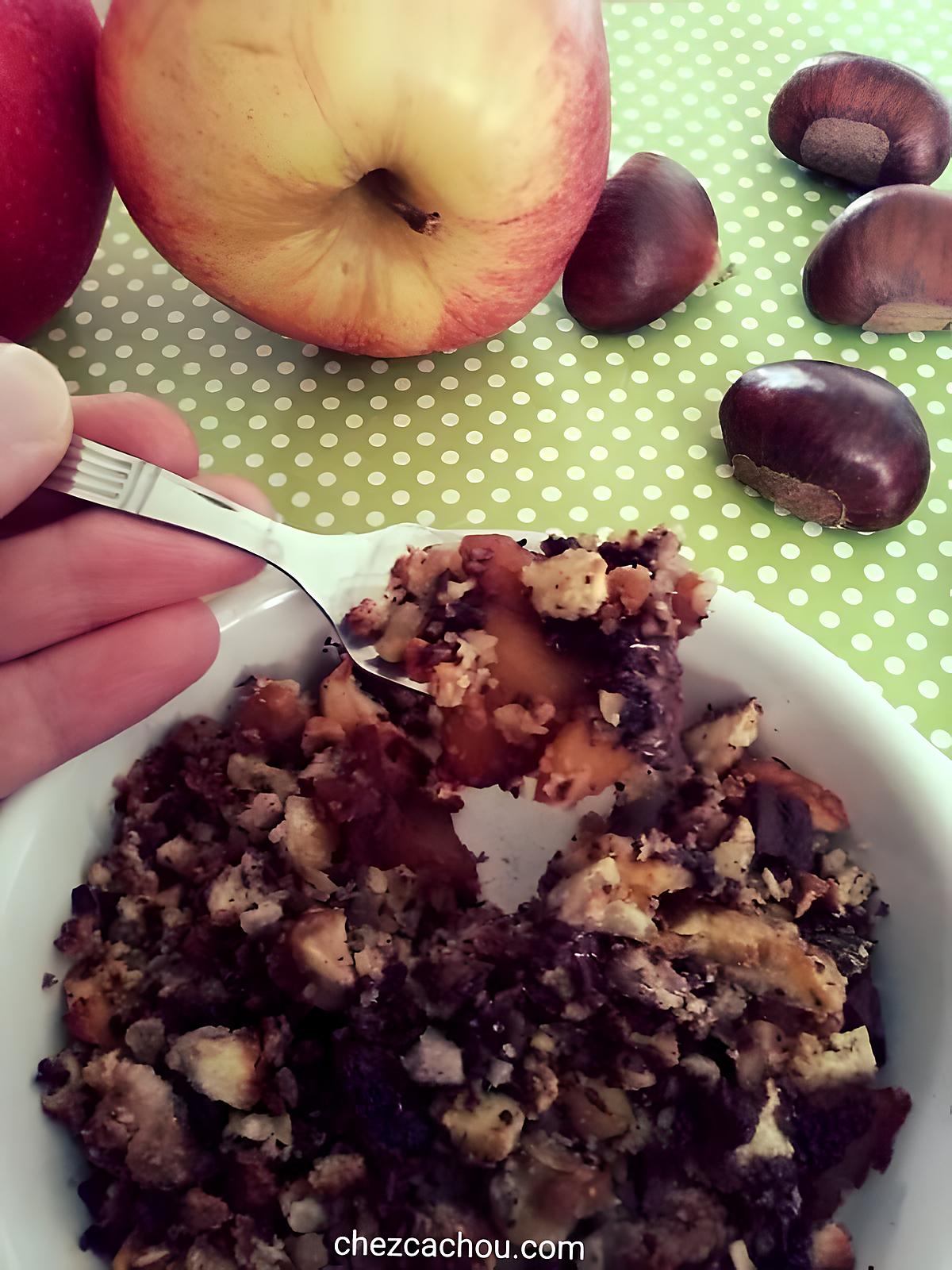 recette Crumble châtaignes, chocolat aux pommes