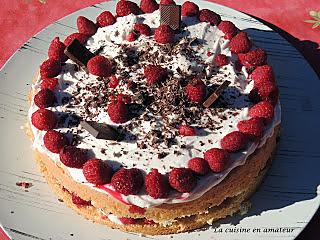 recette Génoise garnie framboises et mascarpone