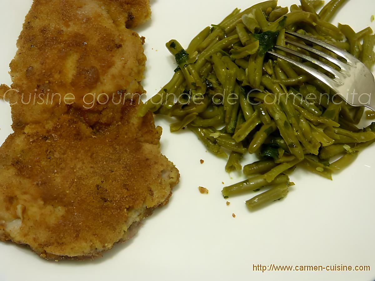 recette Escalope de veau panées et haricots verts à l'ail