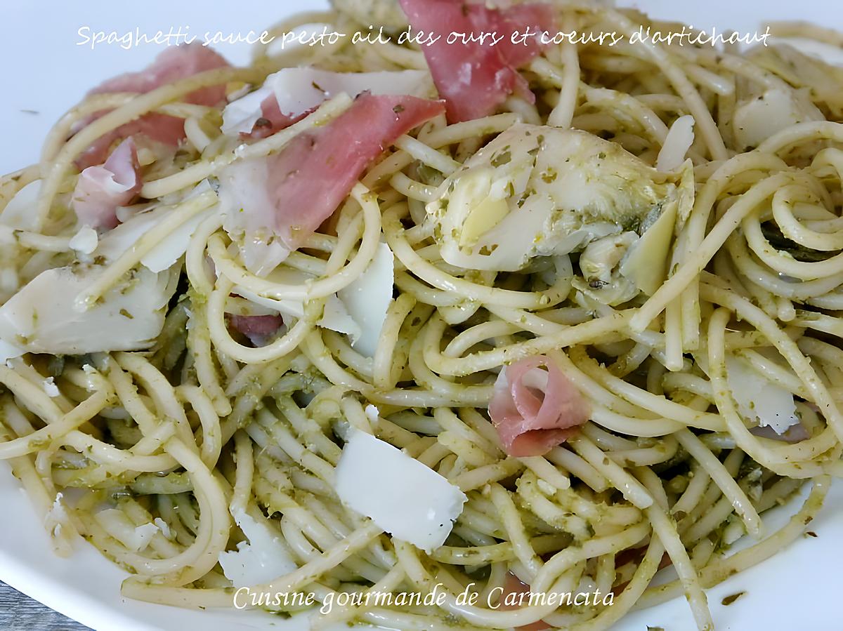 recette Spaghetti au pesto ail des ours et cœurs d’artichaut