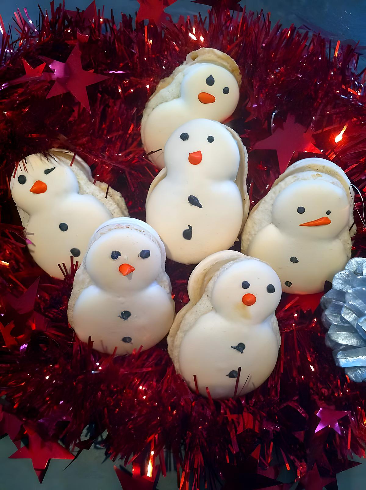 recette Macarons de Noël "bonhomme de  neige"