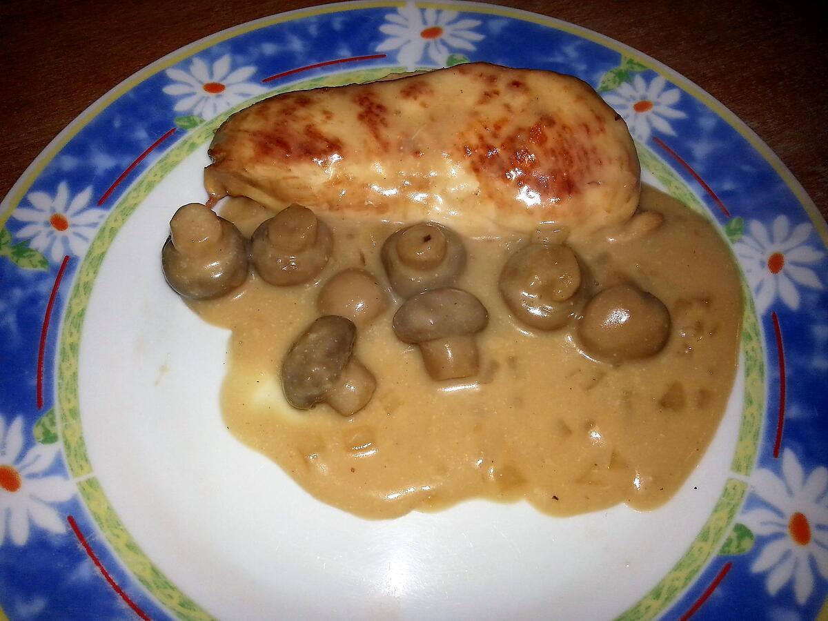 recette Blanc de poulet à la crème aux champignons.