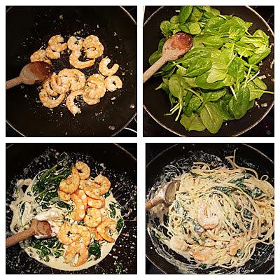 recette Linguine aux Gambas, Epinards et Ricotta