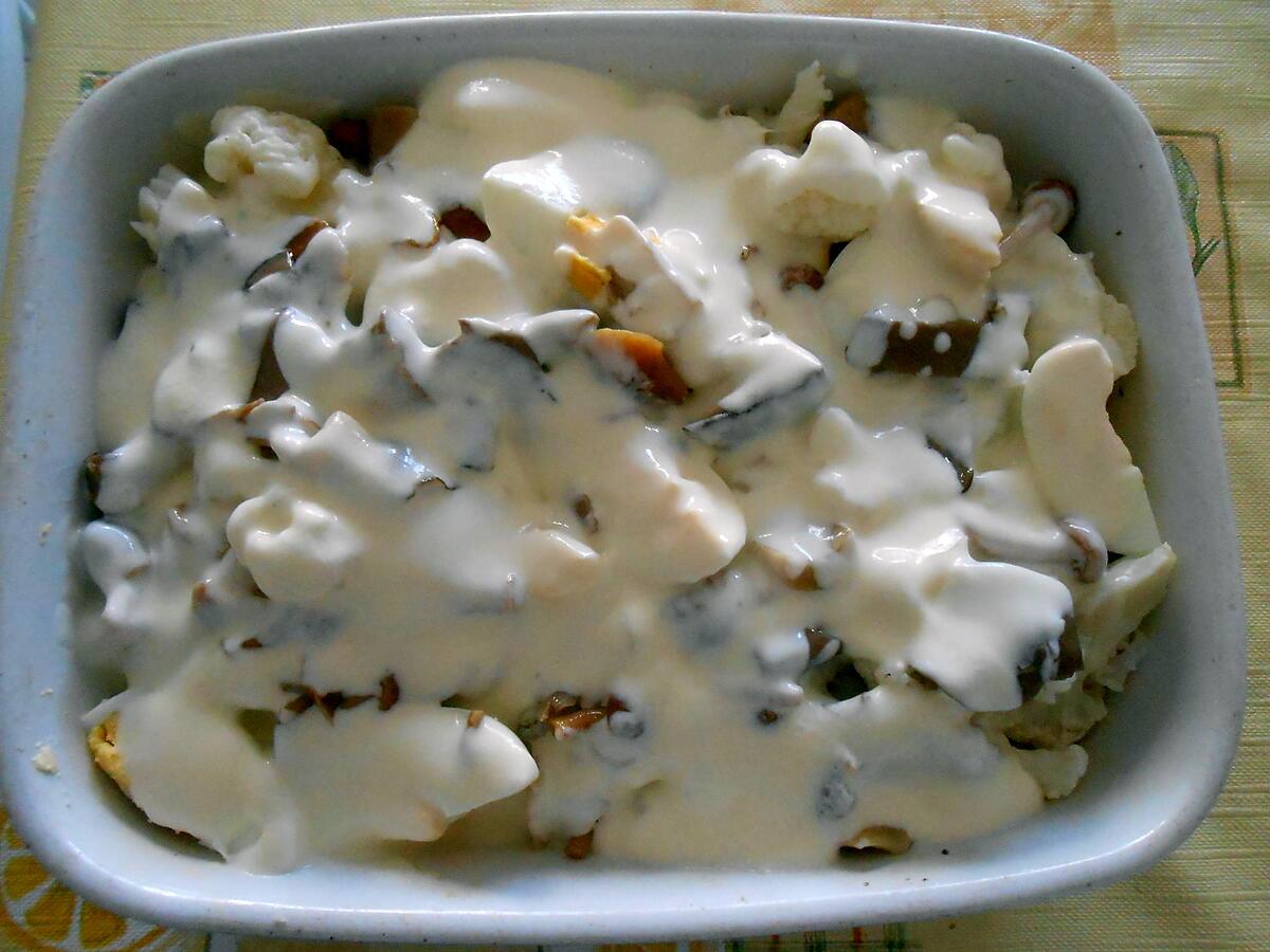 recette GRATIN DE CHOU FLEUR OEUFS DURS CHAMPIGNONS