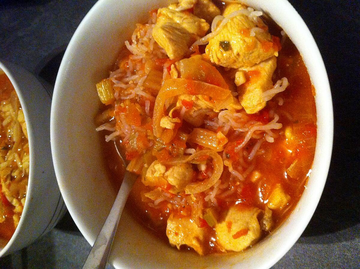 recette Soupe tomate et poulet épicée "konjac ou avoines"