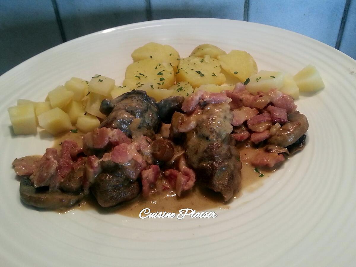 recette Joues de porc lardons moutarde champignons crème