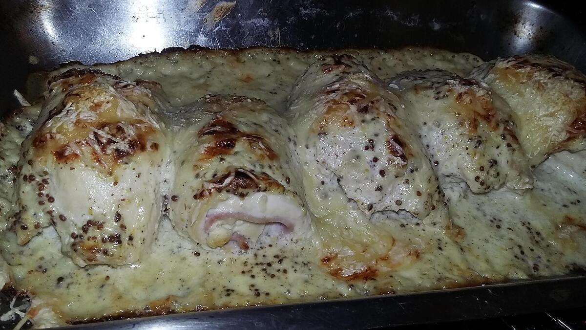 recette Roulés de dinde au jambon gratiné a la moutarde a l'ancienne