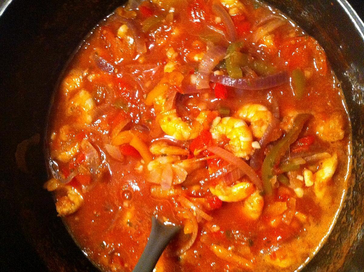 recette Soupe à la tomate, crevettes et poivrons