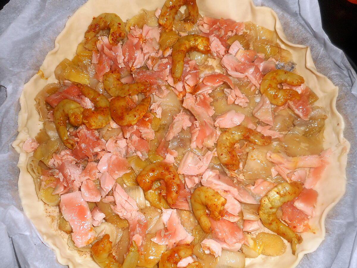 recette Tarte saumon,crevettes,poireaux