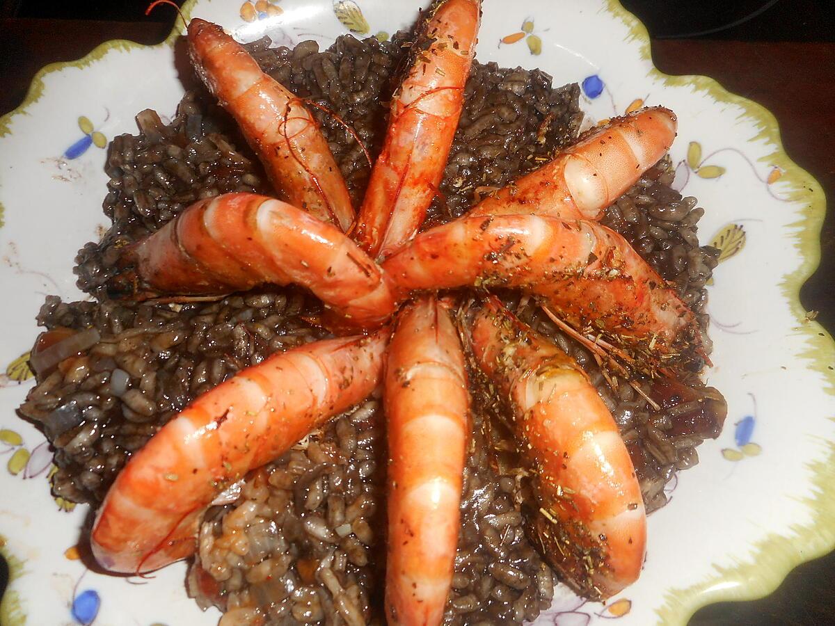 recette Risotto à l encre de seiche aux gambas