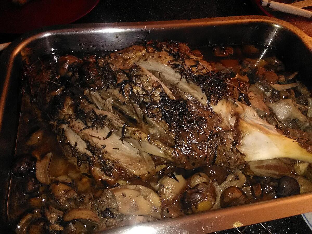 recette Gigot d'agneau de Noel au châtaignes et champignons sauvages