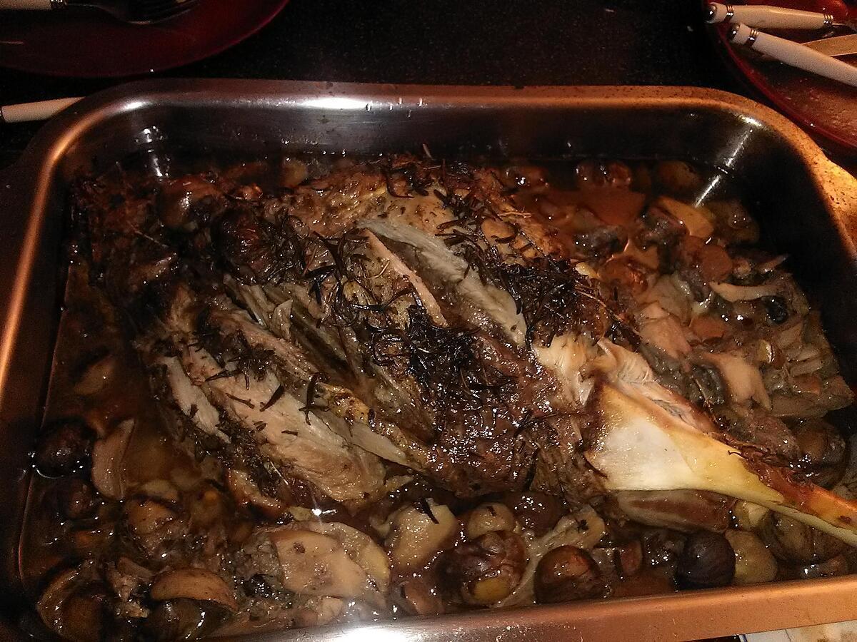 recette Gigot d'agneau de Noel au châtaignes et champignons sauvages