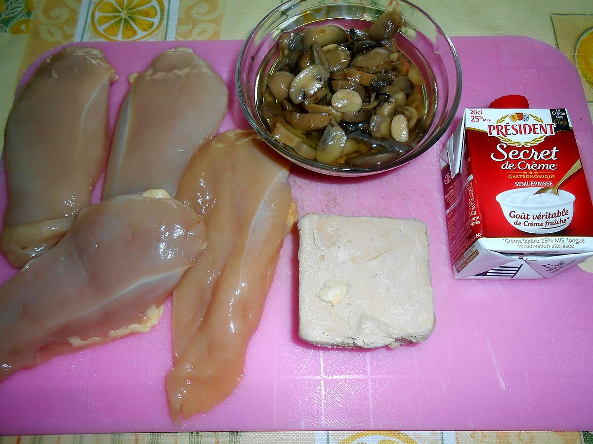 recette ESCALOPES DE POULET SAUCE FOIE GRAS ET CHAMPIGNONS