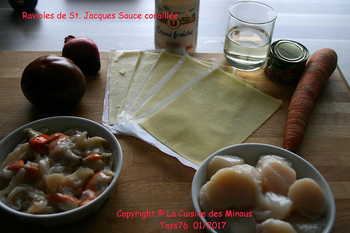 recette Ravioles de St.Jacques Sauce Coraillée