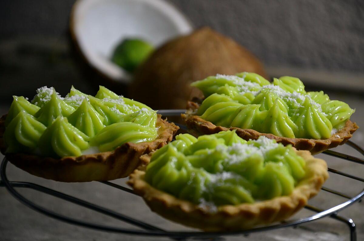 recette TARTELETTE CREME DE COCO ET LEMON CURD CITRON VERT