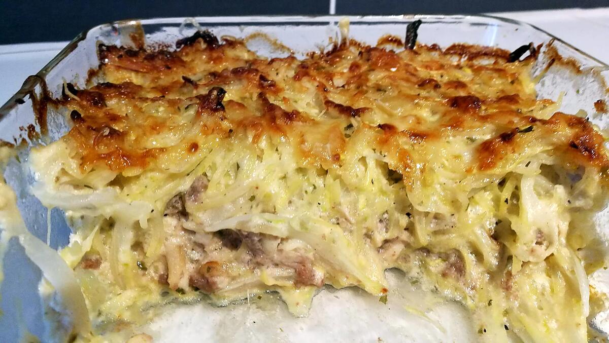 recette Gratin pdt courgette et poulet rapé