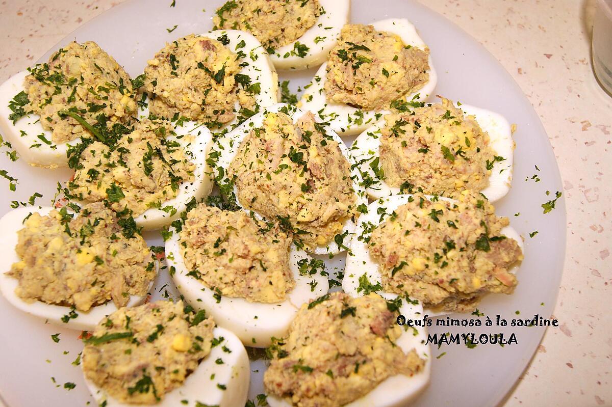 recette Oeufs Mimosa à la sardine, sans mayonnaise.