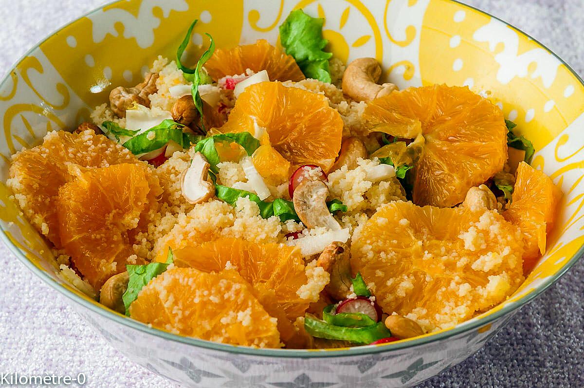 recette Salade de semoule à l'orange, aux radis et  noix de cajou