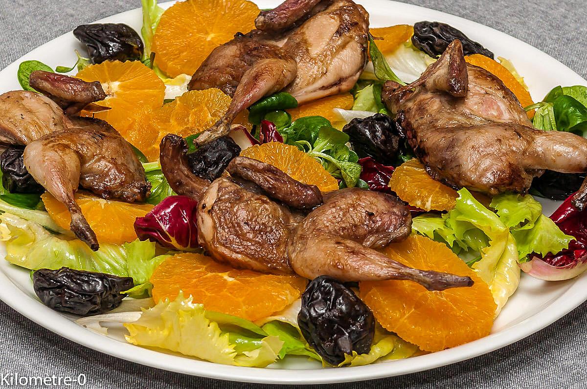 recette Salade de cailles à l'orange et aux pruneaux